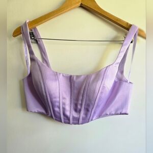 NWOT! Mac Duggal,  Lavender Satin Corset Crop Top, Size XS